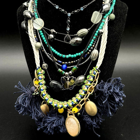 Vintage to Modern Costume Jewelry Lot 2.5 Lbs Beaded Fashion Necklaces Boho