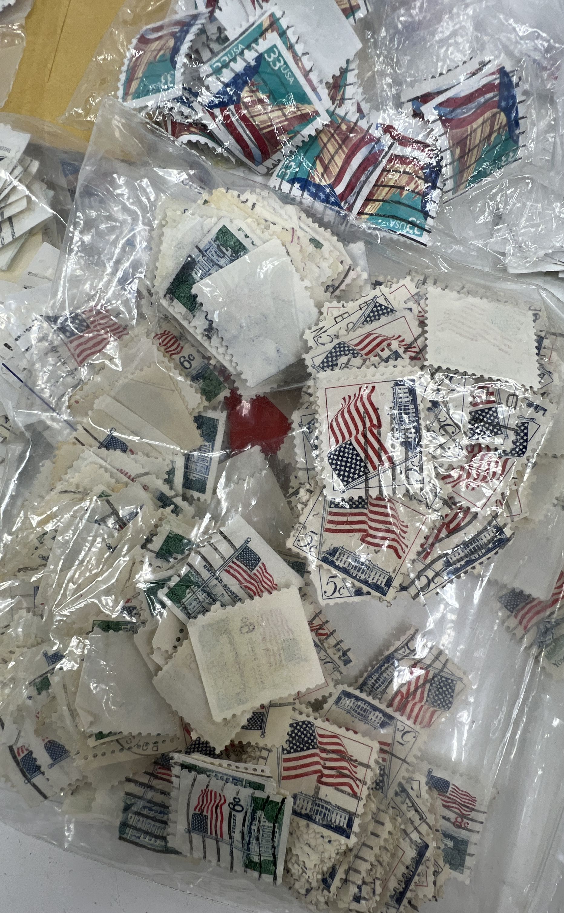 Large Lot Vintage US Postage Stamps Used Cancelled Off Paper Flag Designs Craft