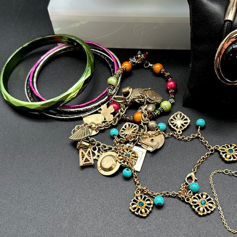 Boho Eclectic Fashion Jewelry Lot 40+ Bracelets Beaded Bangle Cuff Skull
