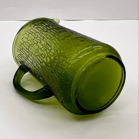 Anchor Hocking Pagoda Pitcher Avocado Green Textured Glass Vintage 9 Inch