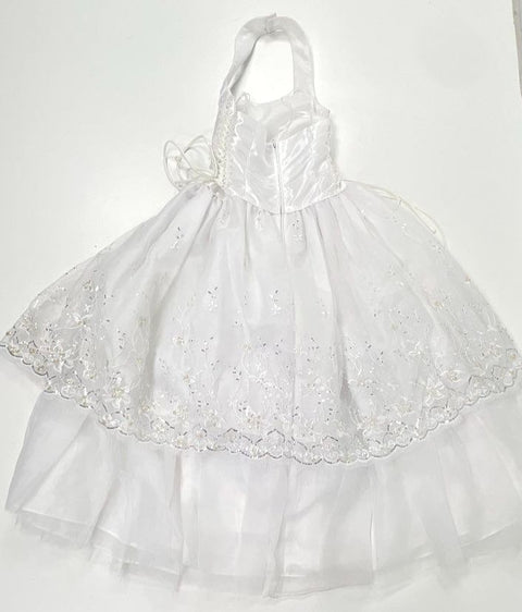 Vintage Y2K Girls White Halter Tiered Sequin Flower Girl Formal Dress USA Sz 7