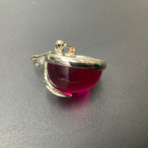 Vintage Sarah Coventry Jelly Belly Red Apple Brooch Gold Tone Mid-Century 1.5"