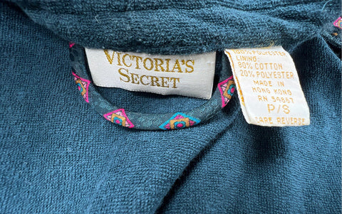 Vintage 90s Victoria's Secret Women's Teal Geometric Terry Lined Robe Sz P/S