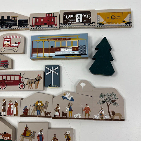 Vintage Lot Cat's Meow Village Wooden Shelf Sitters Nursery Rhyme Nativity