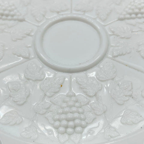 Vintage White Milk Glass Deviled Egg Tray Grape Vine Pattern 12 Slot 12 Inch