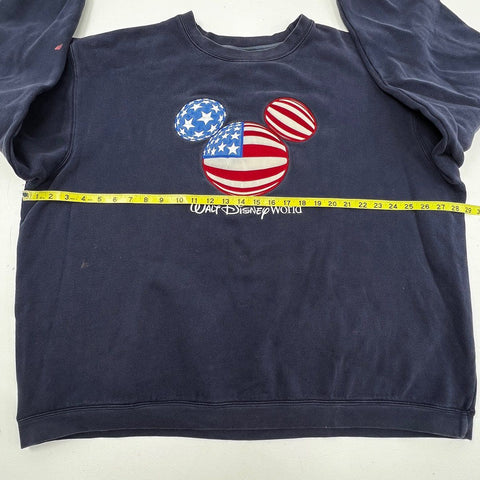 Vintage 90s Walt Disney World Men Navy Mickey Mouse American Flag Sweatshirt 3XL