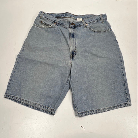 Vintage 90s Levi's 560 Loose Fit Orange Tab Light Wash Denim Shorts Men's Sz 38