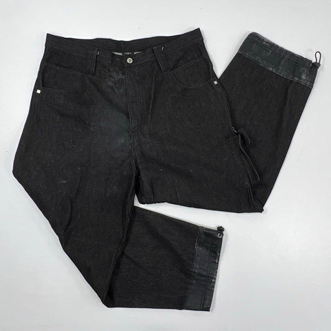 Vintage Y2K Platinum FUBU Men's Black History Denim Cargo Pants Size 38