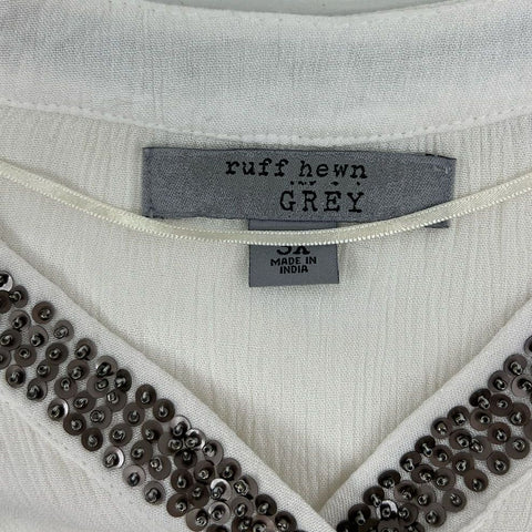 NWT Women's Ruff Hewn GREY White Beaded Long Sleeve Tunic Blouse - Size 3XL