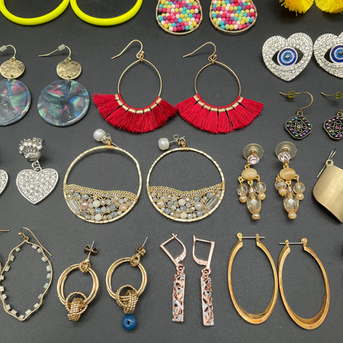 Mixed Fashion Earrings Lot 0.6 lbs Tassel Boho Rhinestone Hoop Dangle 25 Pairs