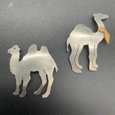 Vintage Modernist Silver Tone Metal Camel Brooch Pin Lot of 2
