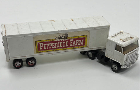 Vintage Pepperidge Farm Diecast Semi Truck with Trailer White Cab Over Engine