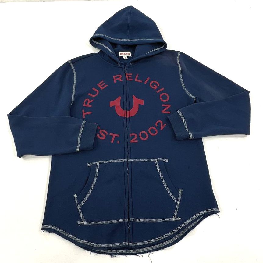 Women's True Religion Blue & Red Logo Graphic Full Zip Hoodie - Size Large