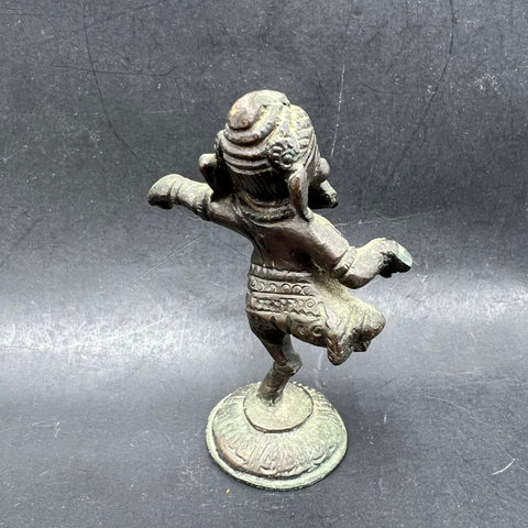 Vintage Dancing Ganesha Ganapati Bronze Statue Hindu God Figure 3.75" Patina