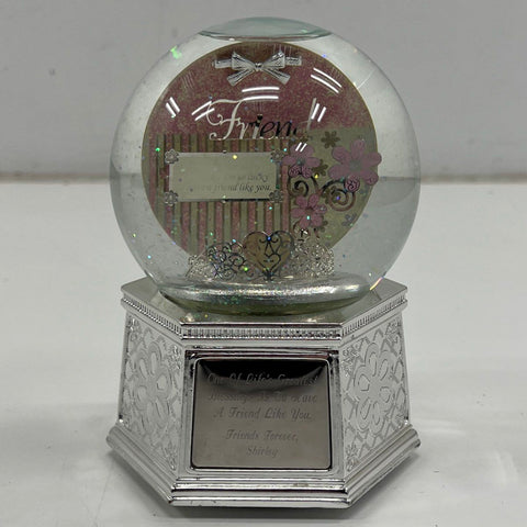 Things Remembered Friendship Snow Globe Music Box Silver Tone Plays Bach's