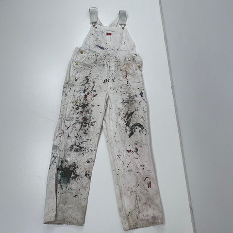Dickies White Paint Splatter Distressed Workwear Bib Overalls Men's 38x29