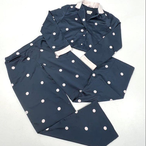 Kate Spade New York Women's Navy Polka Dot Pajama Set Button Up PJs Size S