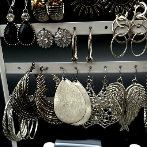 Vintage & Modern Costume Jewelry Lot 30+ Pairs Earrings Hoops Dangles Sun Faces