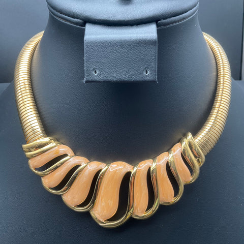 Vintage Napier Gold Tone Peach Enamel Omega Choker Necklace 16" Signed NWT