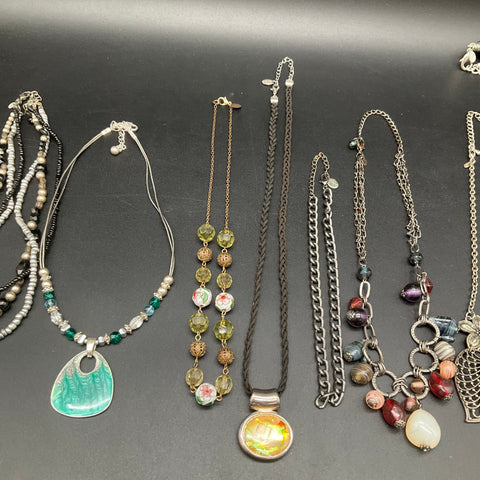 Vintage to Modern Costume Jewelry Lot of 9 Necklaces Beaded Pendant Bohemian