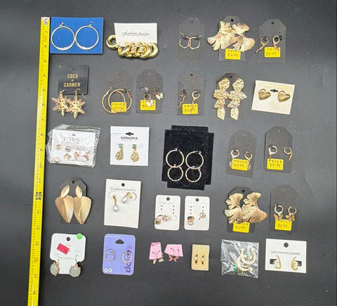 Uncommon James Sonoma Gold Tone Earrings Jewelry Lot 30+ Pairs Hoops Studs Drop