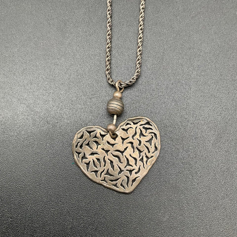 Silpada 925 Sterling Silver Filigree Heart Pendant Necklace Retired N1585 Patina