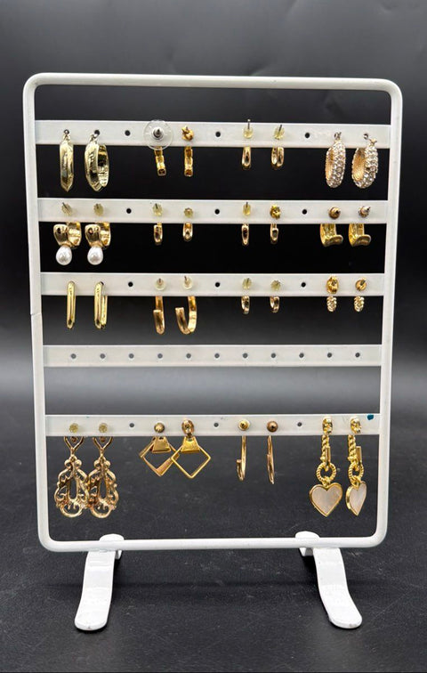 Gold Tone Costume Jewelry Lot 32 Pairs Fashion Earrings Hoops Studs Dangles