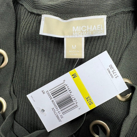 Michael Kors Women's NWT Ivy Green Ribbed Knit Lace Up Sheath Dress Size M