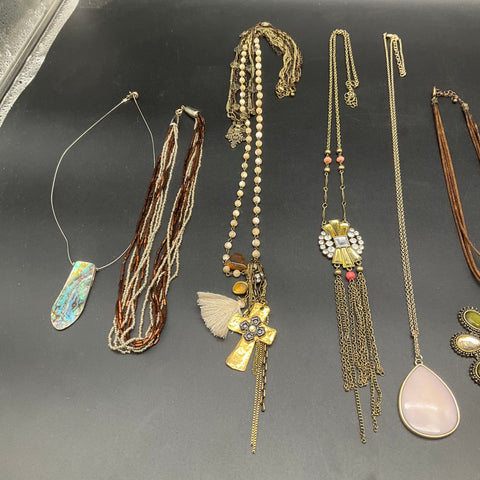 Vintage & Fashion Jewelry Lot of 10 Necklaces Boho Statement Shell Cross Beaded