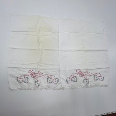 Vintage Lot Hand Embroidered Dresser Scarves Linens Floral Hearts Crochet Lace