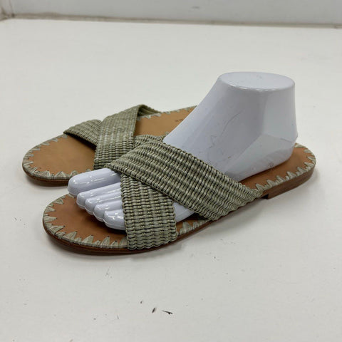 Jenni Kayne Woven Criss Cross Slide Sandal Sage Green Leather Flats Size 39
