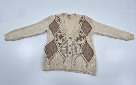 Vintage 90s Cabin Creek Women's Cream Floral Embroidered Cardigan Sz L P