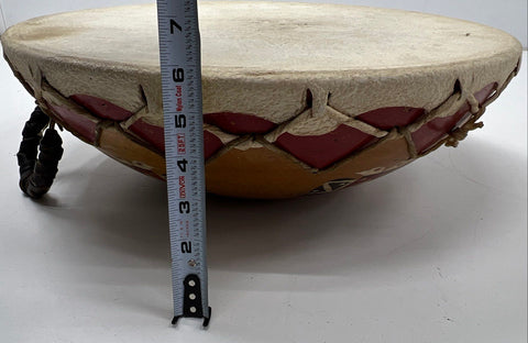 Vintage Hand Painted Rawhide Bowl Drum 17" Native American Style Southwestern