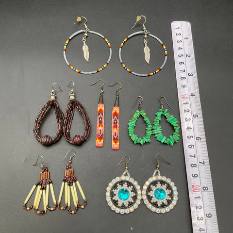 Native American Style Beaded Earrings Lot 6 Pairs Handcrafted Boho Jewelry