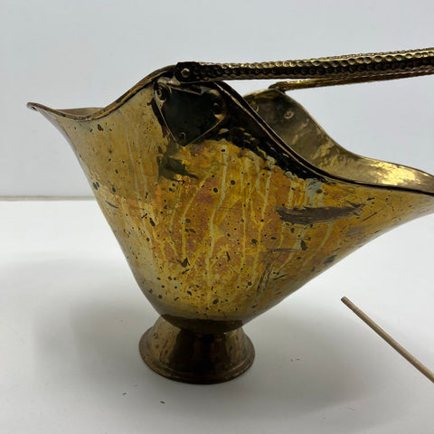 Vintage Hammered Brass Scuttle Basket Planter Bucket 12.5" H Made in India