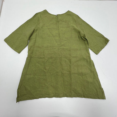 NWT Brynn Walker Olive Green 100% Linen Tunic A-Line Dress Made in USA Size L
