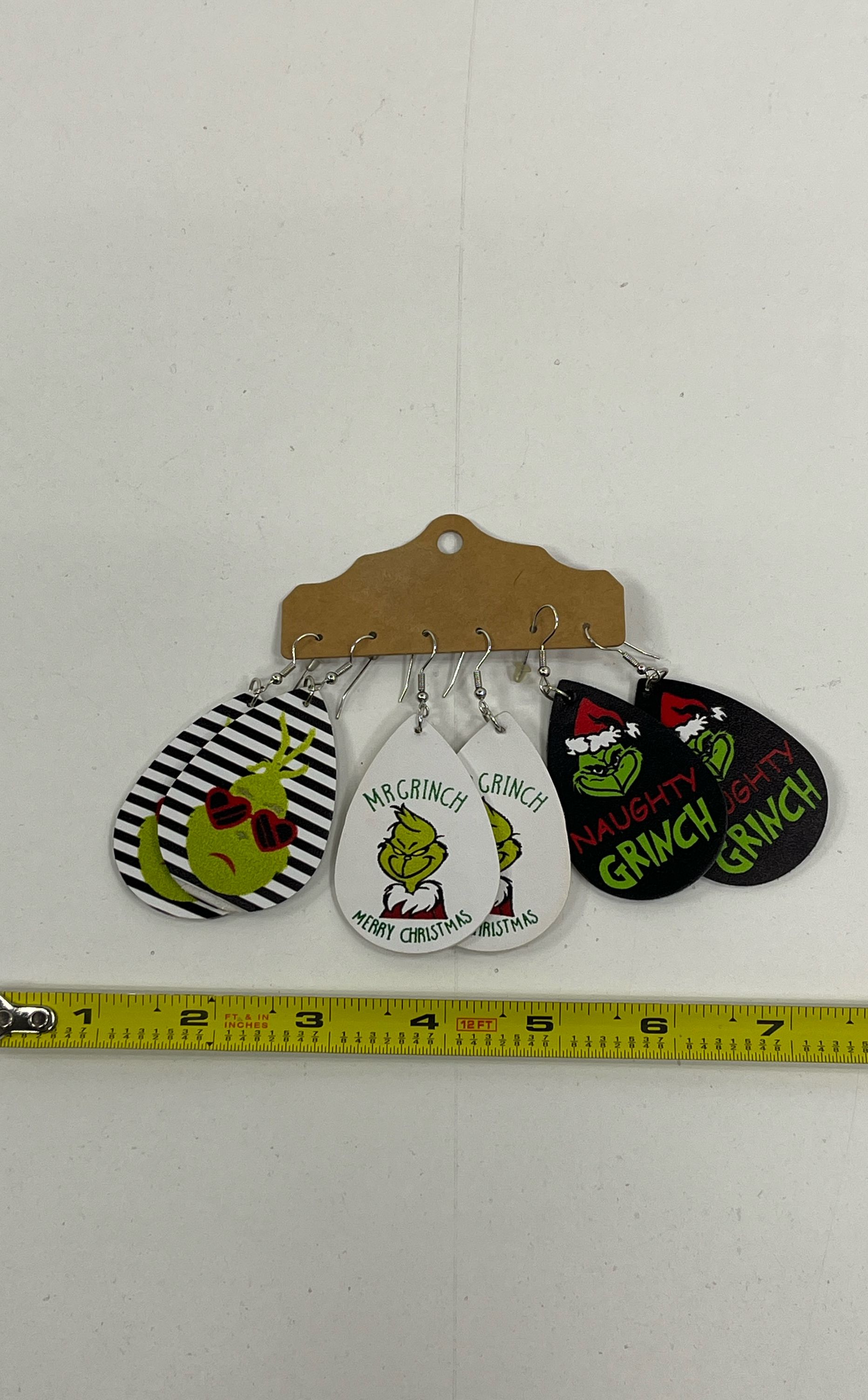 3 Pairs The Grinch Christmas Earrings Teardrop Shape Faux Leather Soft Xmas