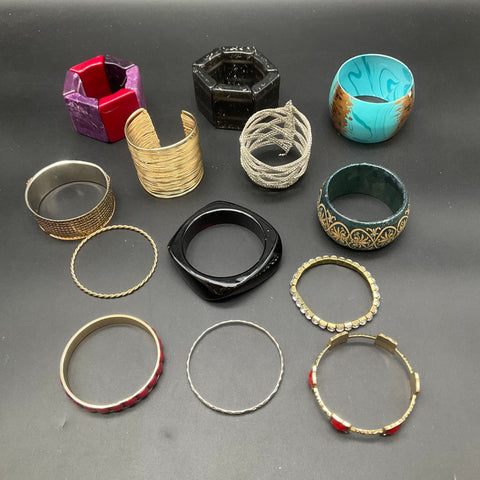 Vintage and Modern Costume Jewelry Lot 13 Bangle Cuff Acrylic Metal Bracelets
