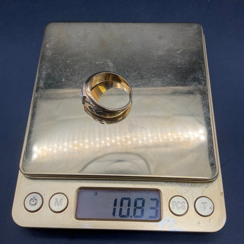 Vintage Two-Tone 18KGE Men's Signet Ring Clear Rhinestones Size 13 10.8g