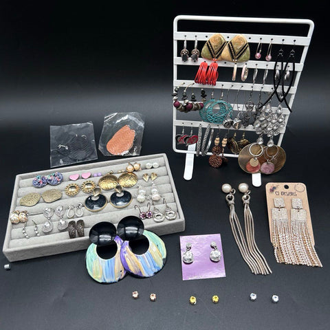 Fashion Jewelry Lot 45+ Pairs Earrings SJ Designs Tassel Hoops Studs Rhinestone