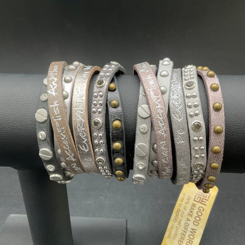 GoodWorks Set of 2 Leather Multi-Strand Studded Magnetic Wrap Bracelets