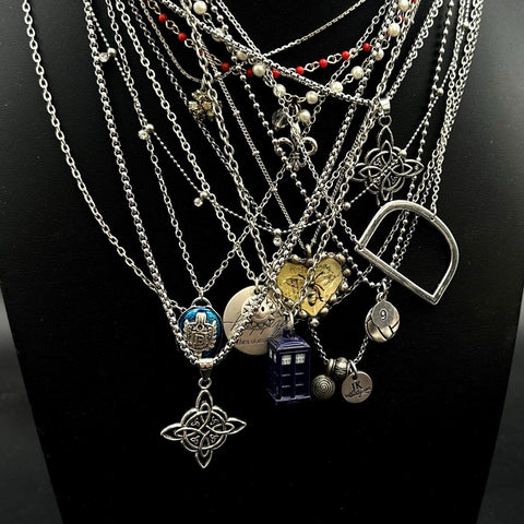 Costume Jewelry Lot 20+ Necklaces Vintage to Modern Dr Who TARDIS Celtic Heart