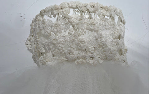 Vintage 80s 90s Wedding Veil with Lace Crown Headpiece and Ring Bearer Pillow