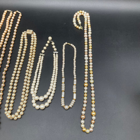Vintage Faux Pearl Jewelry Lot of 5 Necklaces Multi-Strand Graduated Mid-Century