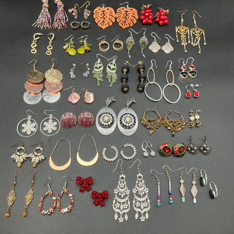 Vintage to Modern Costume Earrings Jewelry Lot 35+ Pairs Hoops Dangles Boho