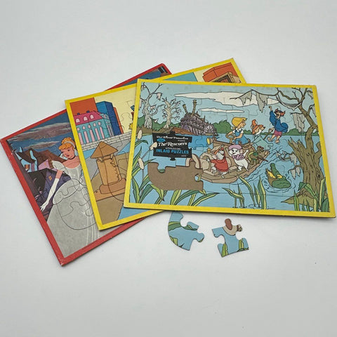Vintage Disney Puzzle Lot Jaymar The Rescuers Cinderella Inlaid 3 Pieces