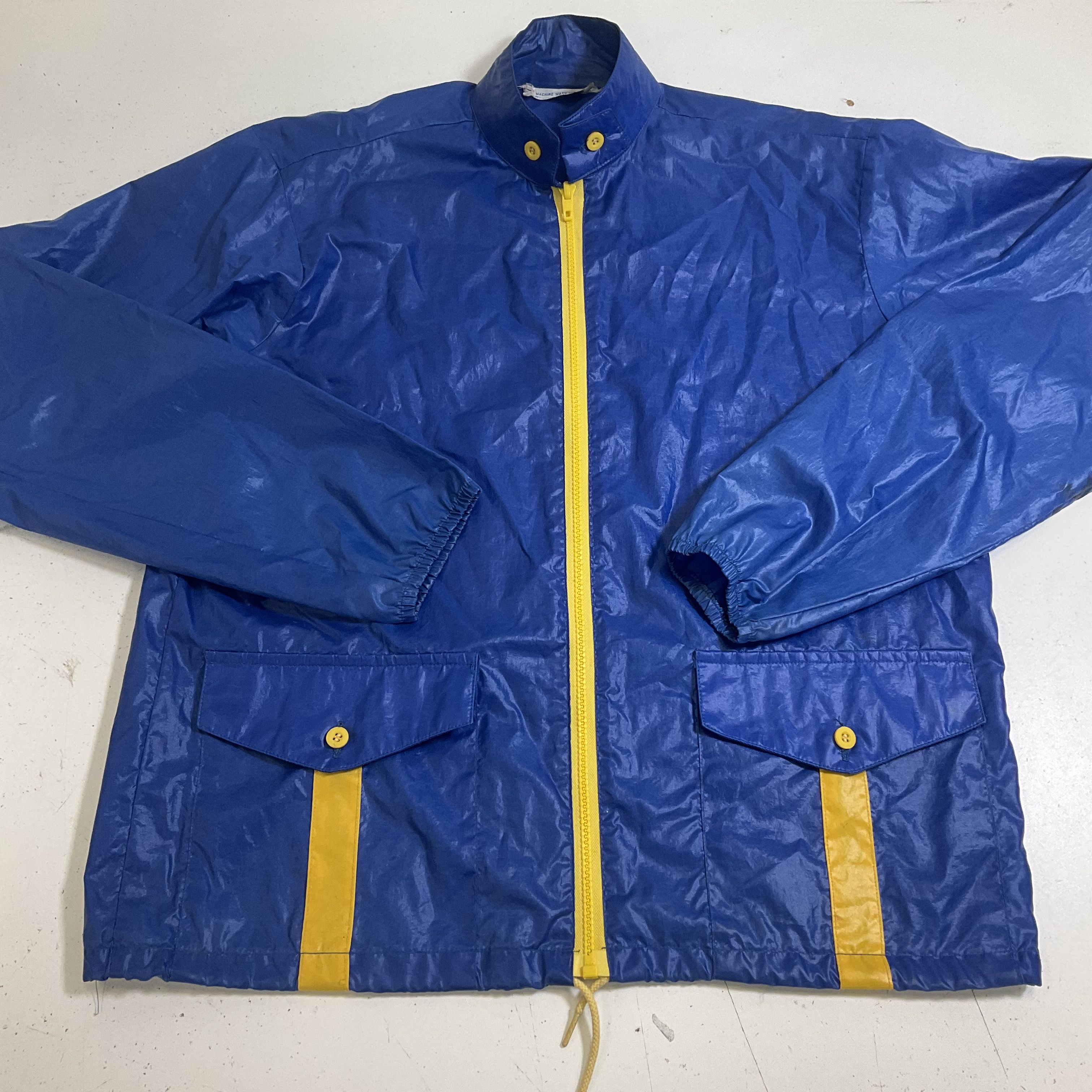 Vintage 70s Sears Blue Yellow Colorblock Nylon Windbreaker Jacket Mens M