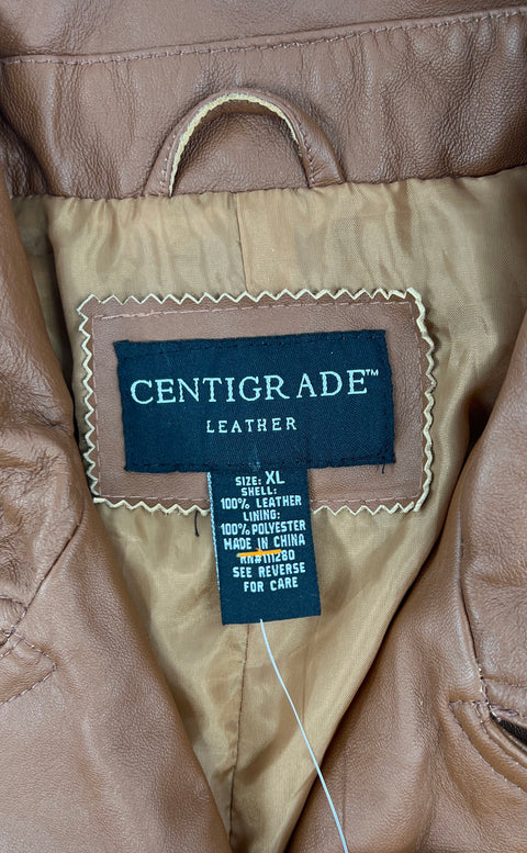 Centigrade Brown Leather Long Trench Coat Jacket Women's XL NWT