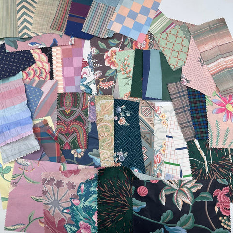 Vintage Quilt Squares Lot Mixed Cotton Fabric Scraps Florals Patterns 5.3 Lbs