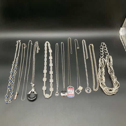 Costume Jewelry Lot 12 Necklaces Vintage to Modern NY Giants Pendant Silver Tone